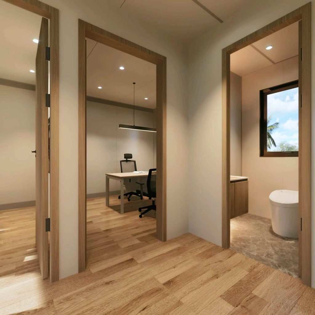 expansion container office with living area and bathroom